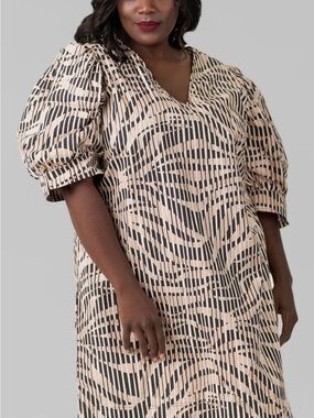 NWT Marie Oliver Ola V-Neck Puff Sleeve Shift Dress Sahara Tiger Stripe 1X